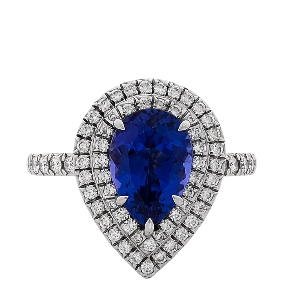 Platinum Diamond Tanzanite Soleste Pear Cut Ring 56 7.75