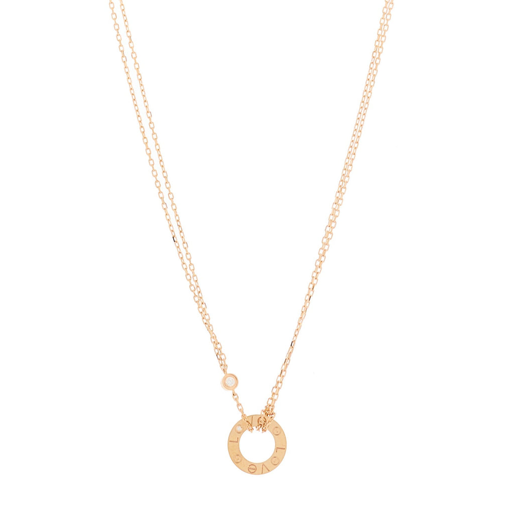 18K Pink Gold 2 Diamond LOVE Necklace