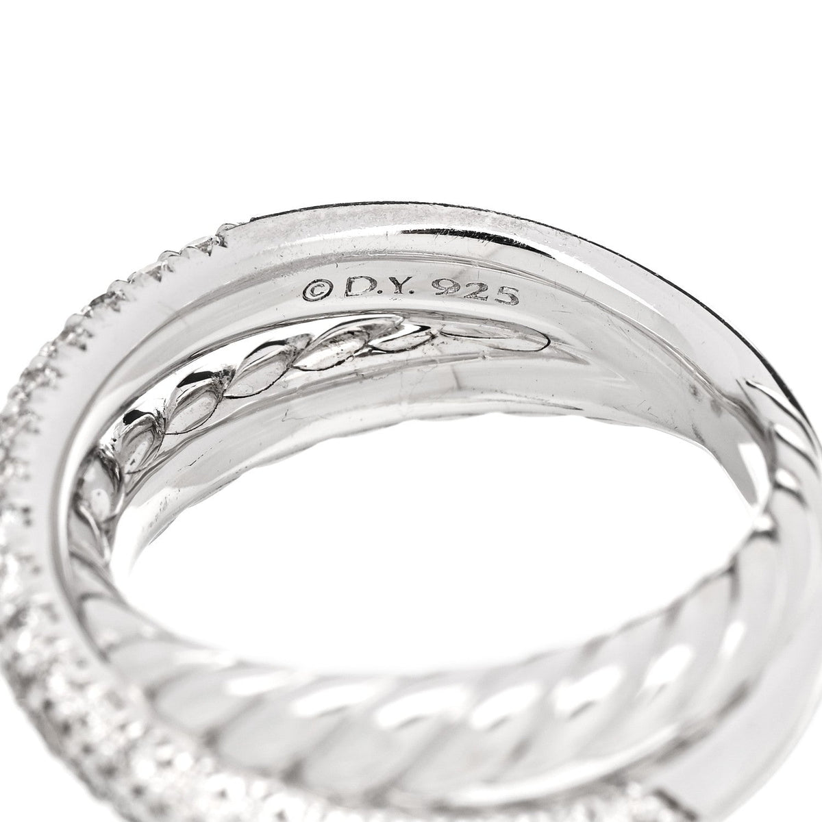 Sterling Silver Diamond 7.4mm Crossover Two Row Ring 50 5.25