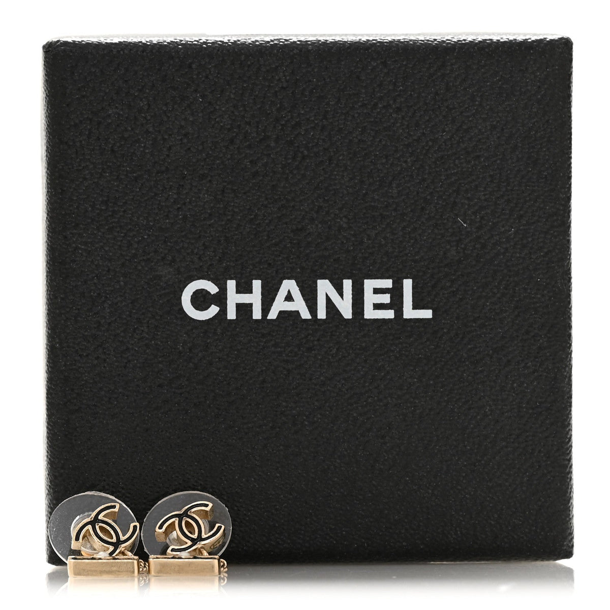 Enamel Pearl CC Flap Bag Drop Earrings Black Gold