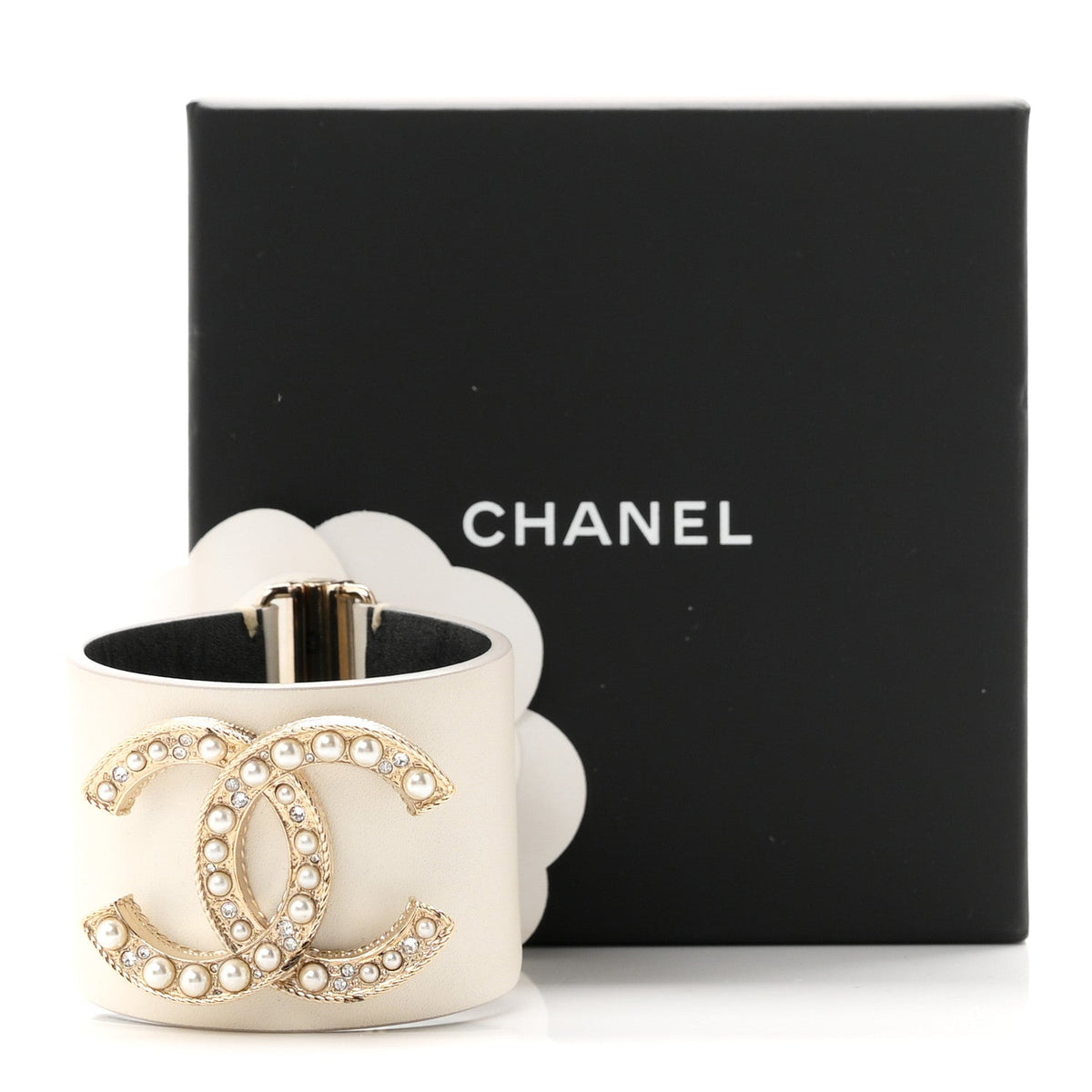 Calfskin Crystal Pearls Coronation Cuff M White