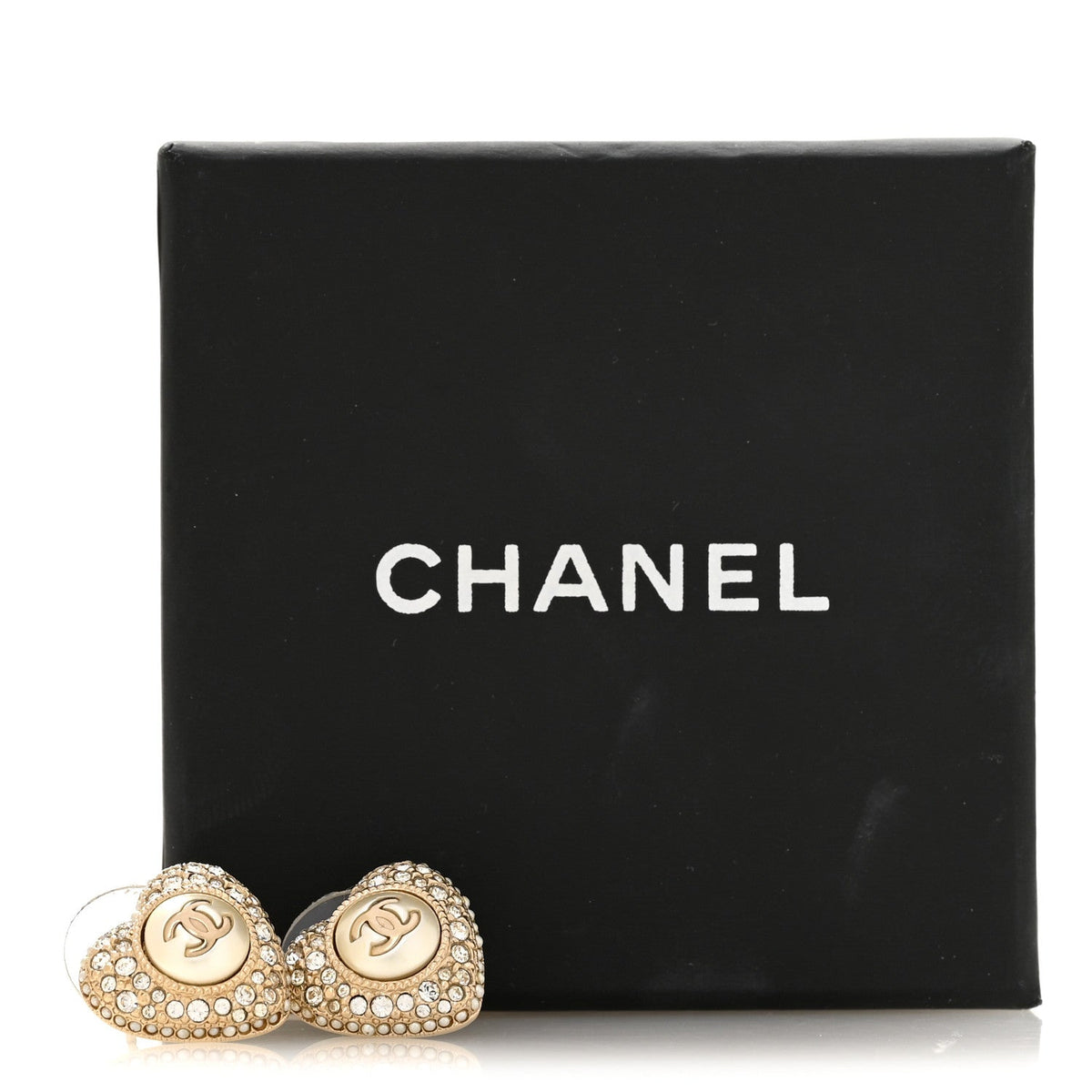 Pearl Crystal CC Heart Earrings Gold White Gold