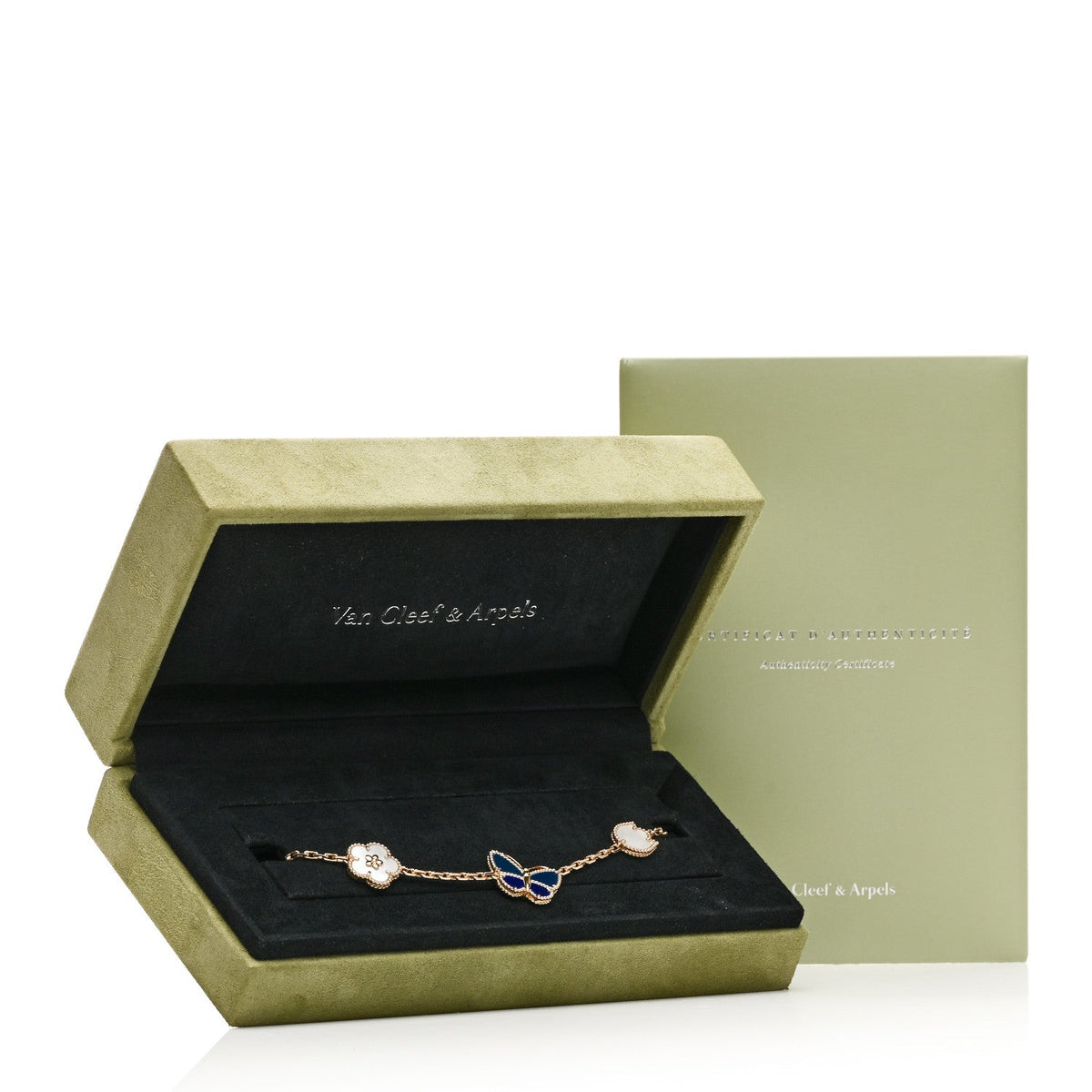 18K Yellow Gold Agate Lapis Lazuli Mother of Pearl 5 Motifs Lucky Spring Bracelet