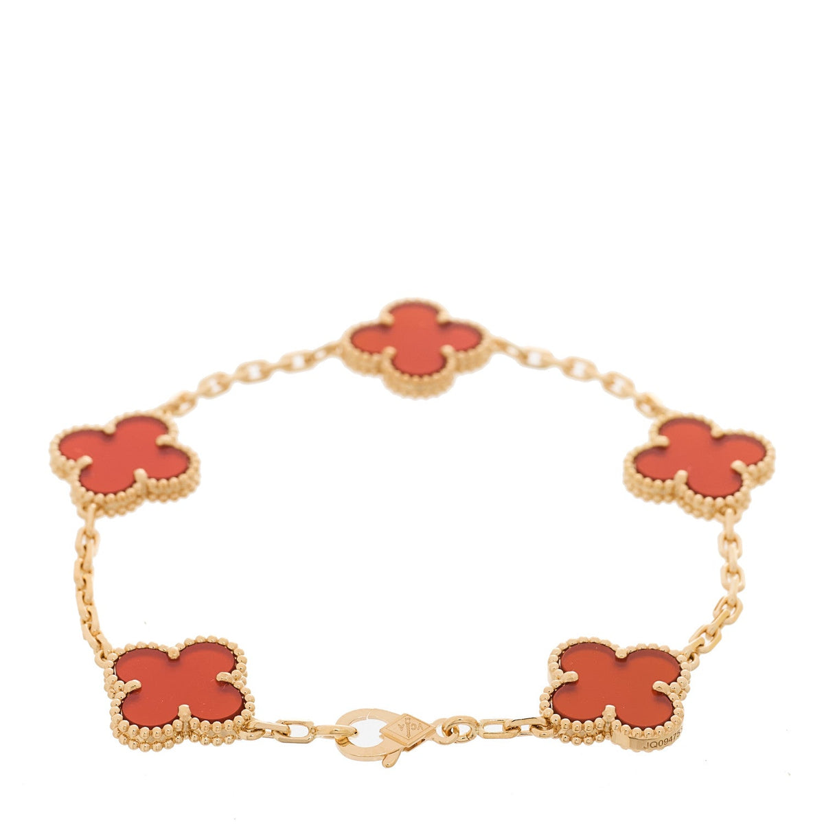 18K Yellow Gold Carnelian 5 Motifs Vintage Alhambra Bracelet