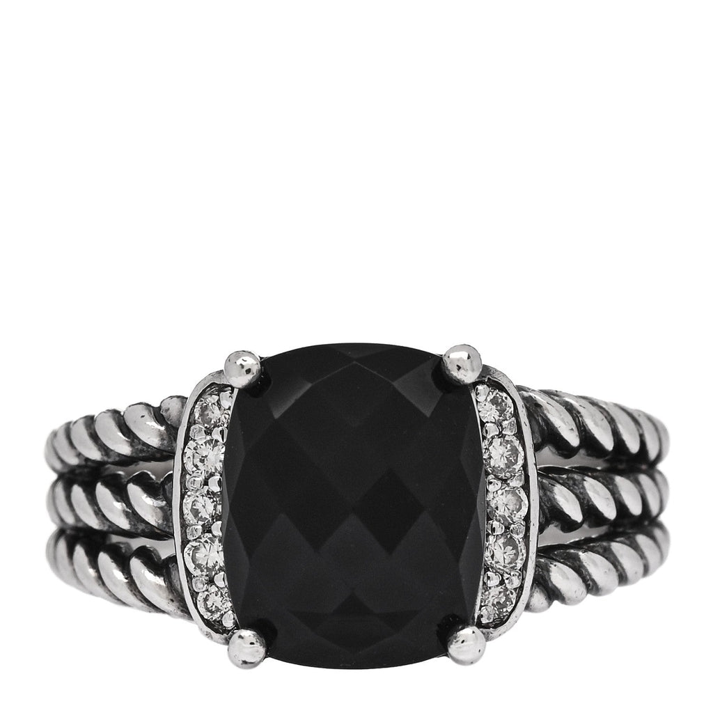 Sterling Silver Diamond Black Onyx 10mm Petite Wheaton Ring 51 5.75