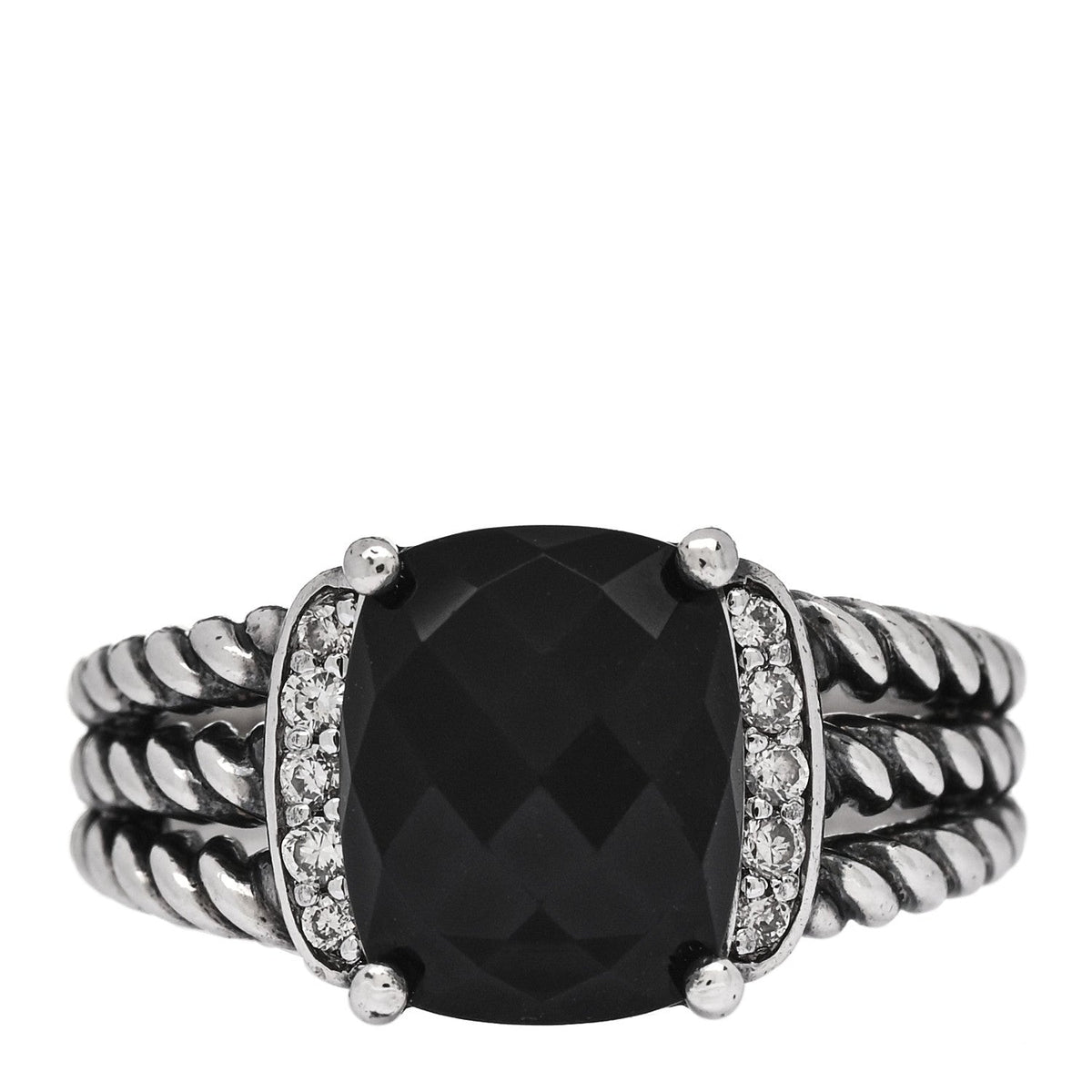 Sterling Silver Diamond Black Onyx 10mm Petite Wheaton Ring 51 5.75