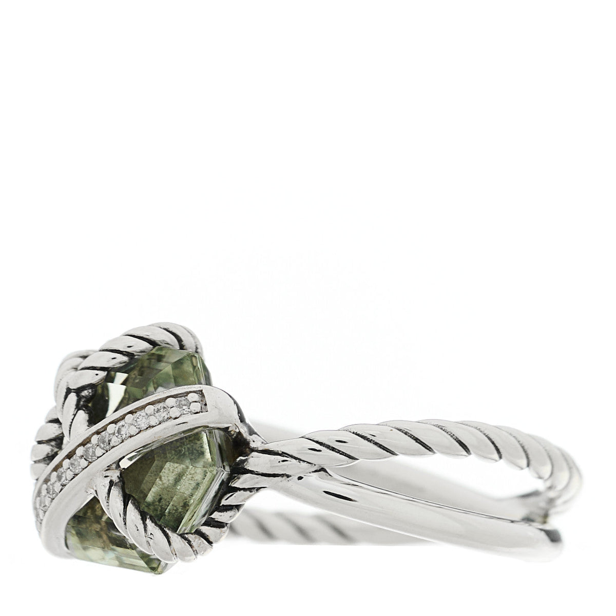 Sterling Silver Diamond Prasiolite 10mm Cable Wrap Ring 54 7