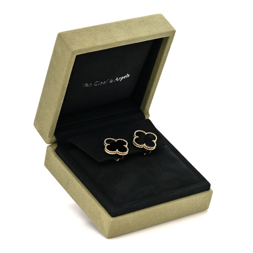 18K Yellow Gold Black Onyx Magic Alhambra Earrings