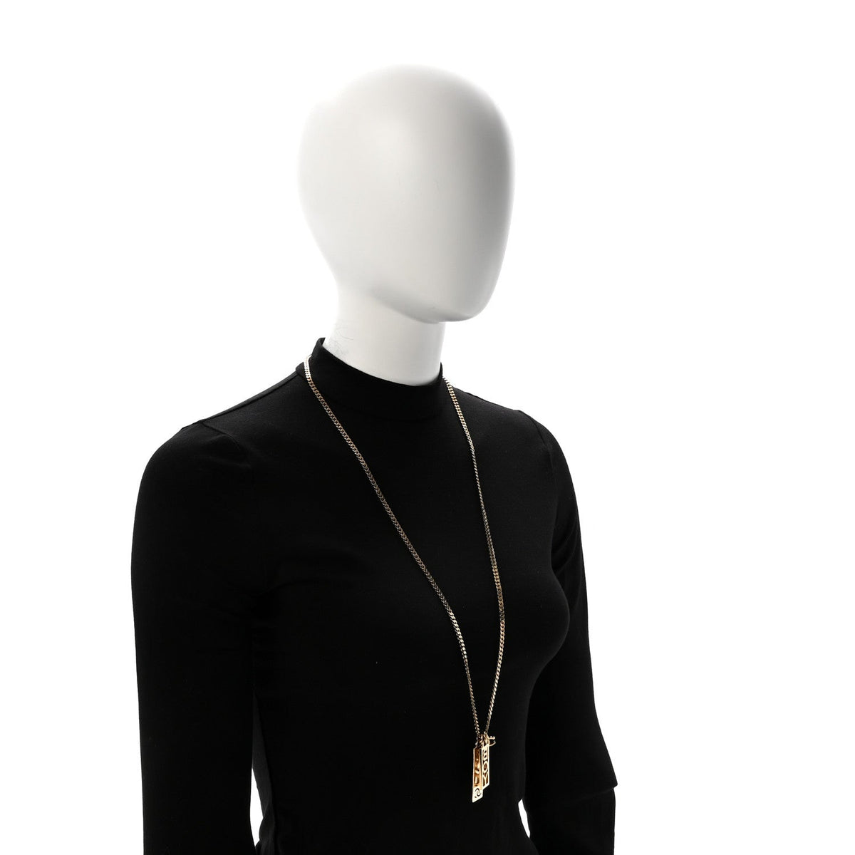 Metal Crystal CC Boy Pendant Long Necklace Gold