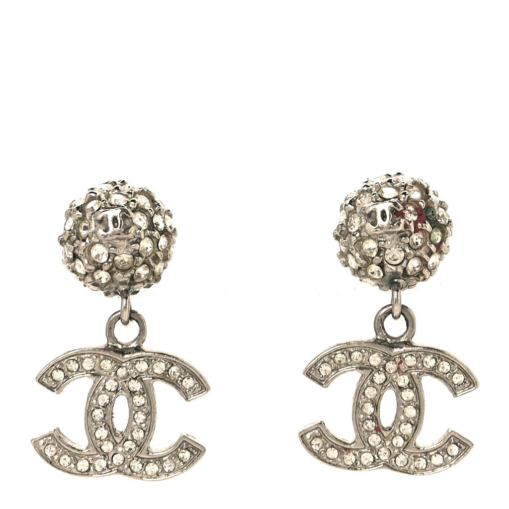 Crystal CC Drop Earrings Silver