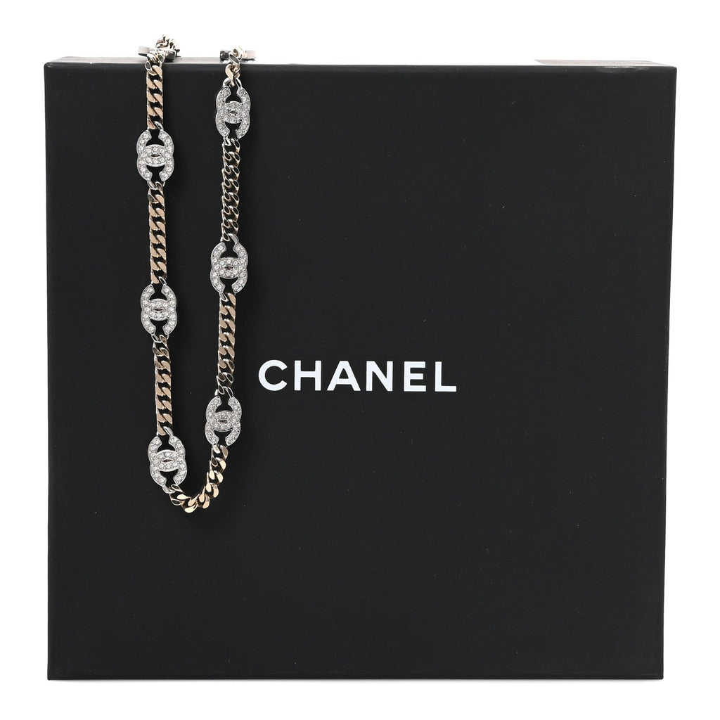 Crystal Chain CC Link Necklace Gold Silver