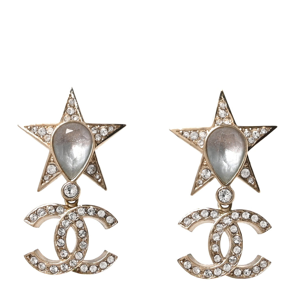 Crystal CC Star Drop Earrings Gold Blue Pink