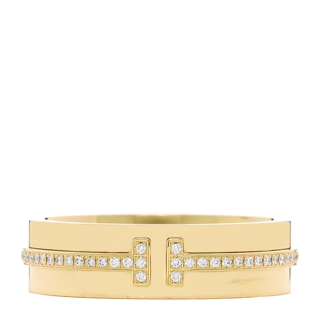 18K Yellow Gold Diamond Wide T Two Ring 54 7