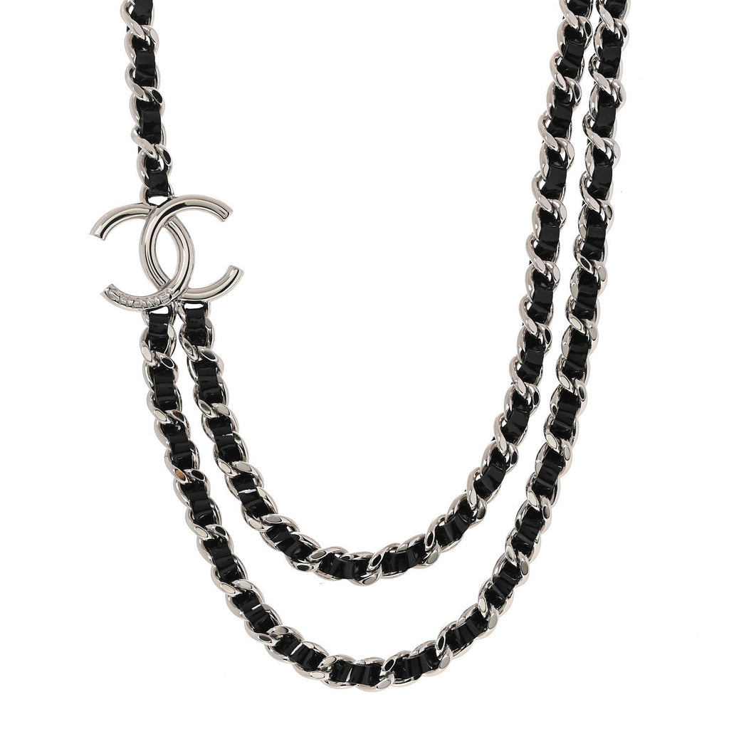 Metal Patent CC Double Chain Choker Black Silver