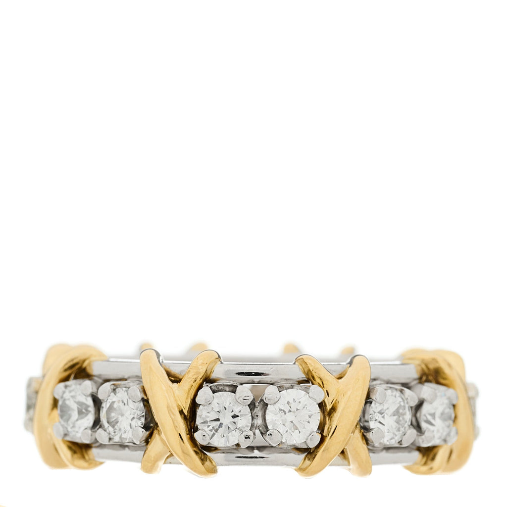 Platinum 18K Yellow Gold Diamond Schlumberger Sixteen Stone Ring 54 6.75