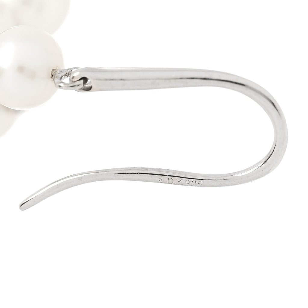 Sterling Silver 18K White Gold Cultured Pearl Box Chain Drop Earrings