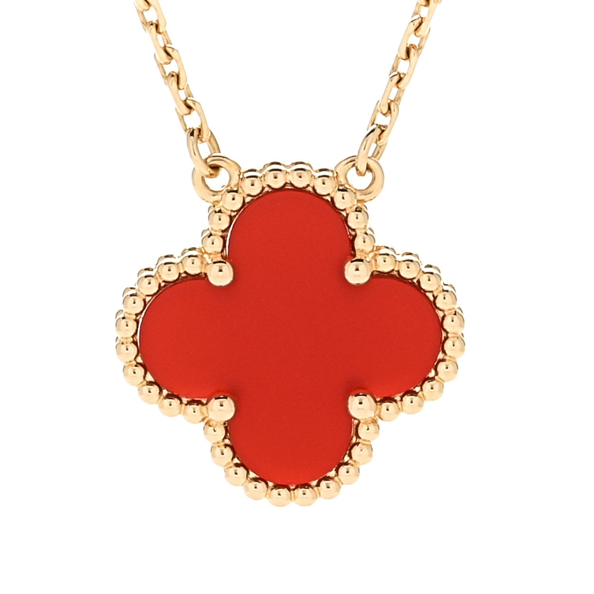 18K Yellow Gold Carnelian Vintage Alhambra Pendant Necklace