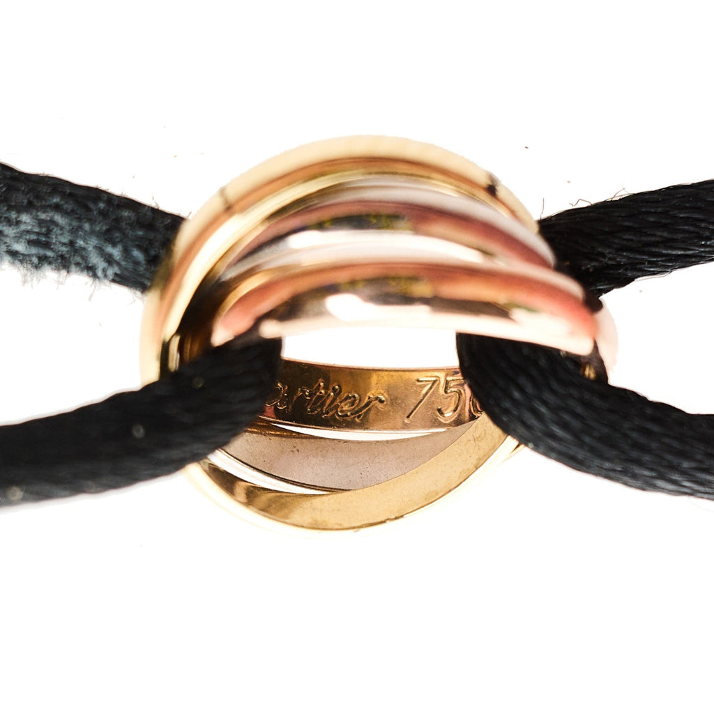 18k Pink Yellow White Gold Trinity Adjustable Cord Bracelet Black