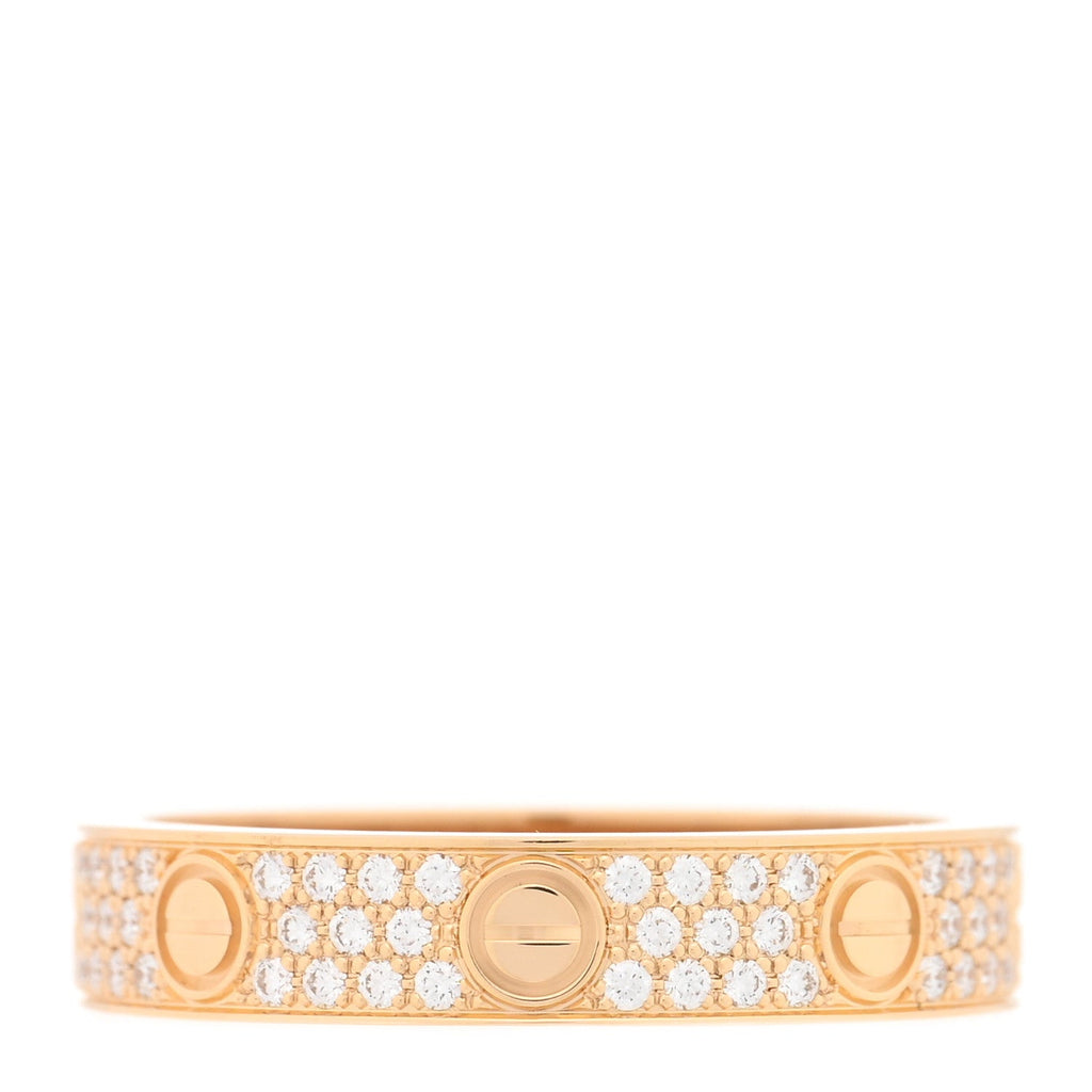 18K Yellow Gold Diamond 4mm LOVE Wedding Paved Band Ring 53 6.5