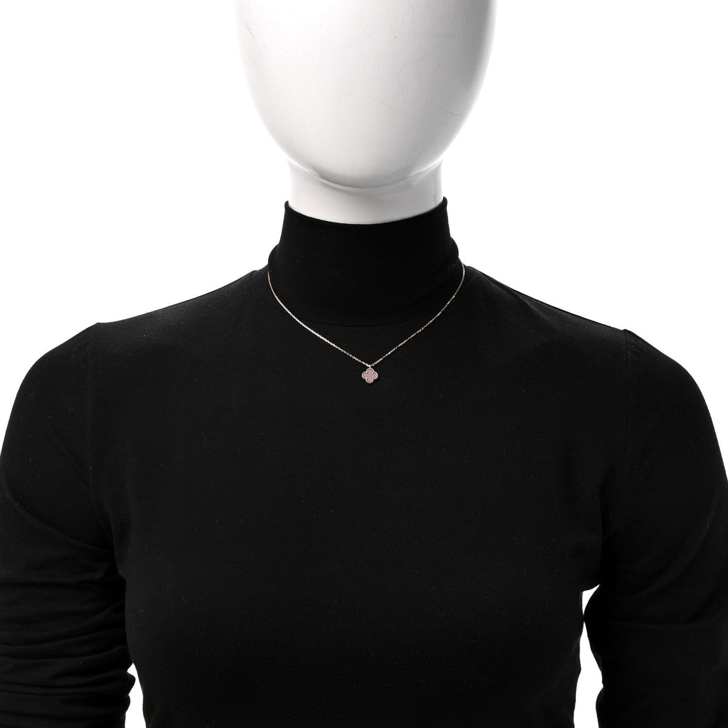 18K Rose Gold Carnelian Sweet Alhambra Pendant Necklace