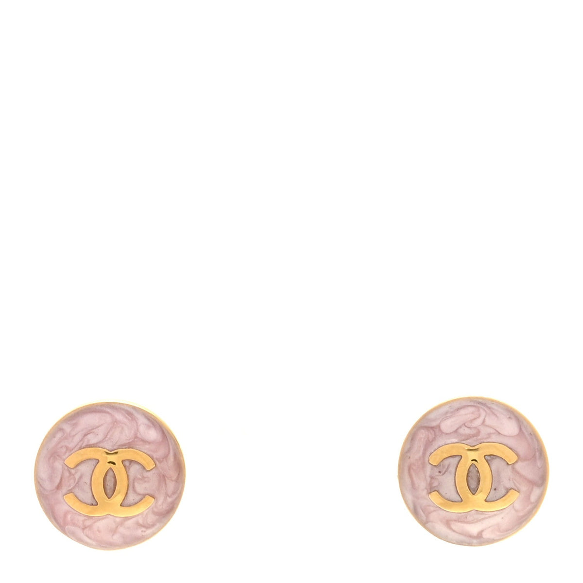Metal Enamel CC Round Earrings Gold Pink