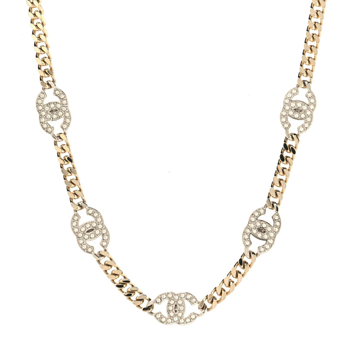 Crystal Chain CC Link Choker Gold Silver