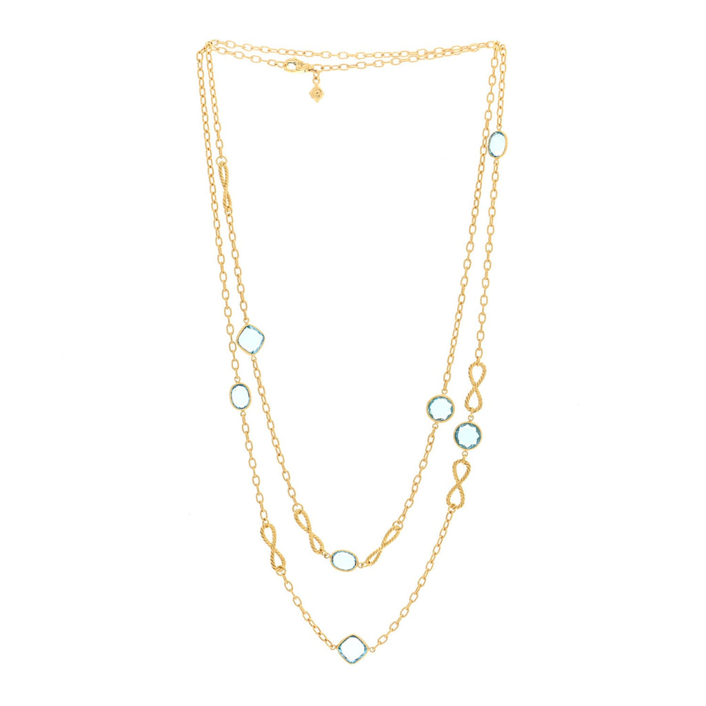 18K Yellow Gold Blue Topaz Infinity Station Necklace