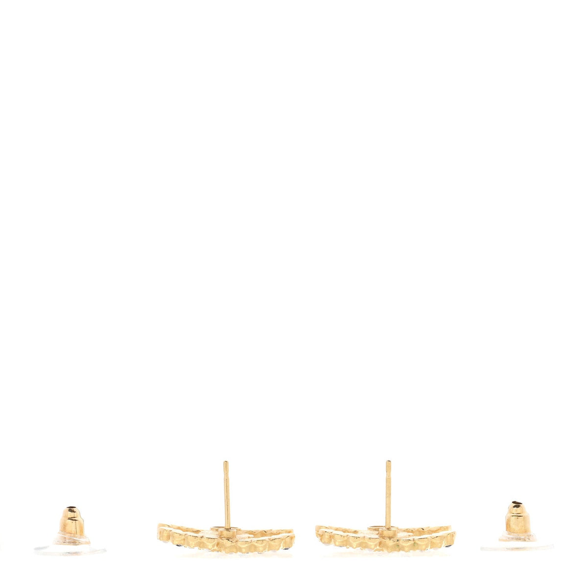 Resin Pearl Crystal CC Earrings Gold Black