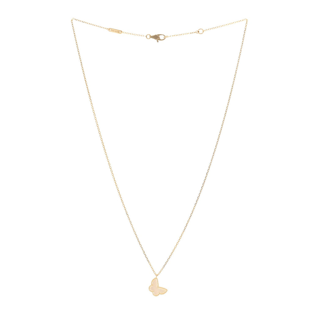 18K Yellow Gold Mother of Pearl Sweet Alhambra Butterfly Pendant Necklace