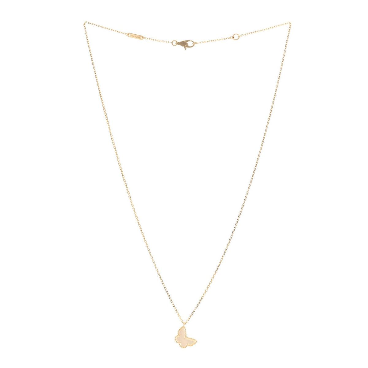18K Yellow Gold Mother of Pearl Sweet Alhambra Butterfly Pendant Necklace