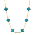 18K Yellow Gold Blue Agate 10 Motifs Vintage Alhambra Necklace