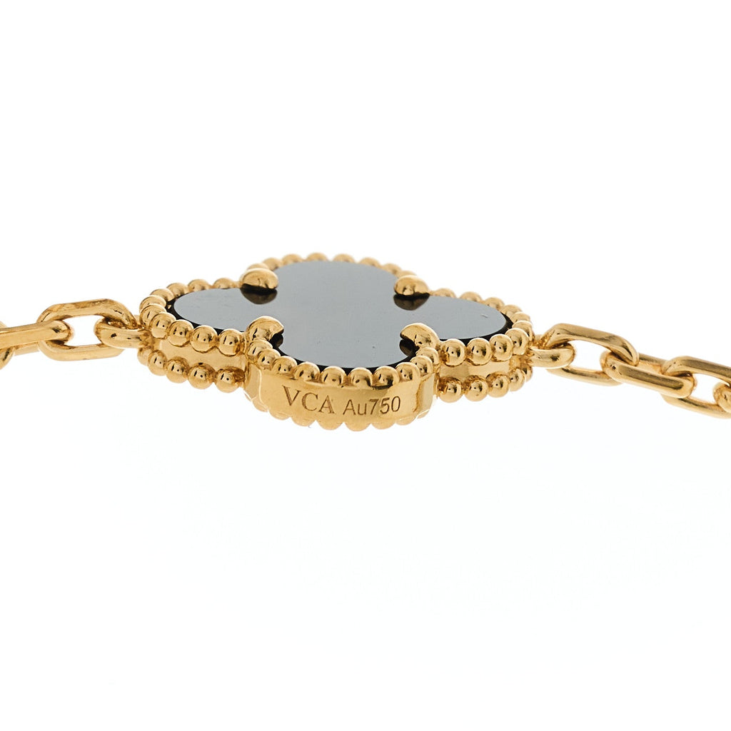 18K Yellow Gold Black Onyx 20 Motifs Vintage Alhambra Necklace