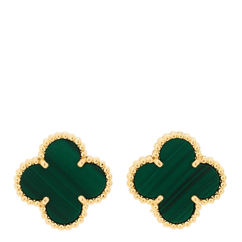 18K Yellow Gold Malachite Vintage Alhambra Earrings