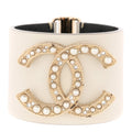 Calfskin Crystal Pearls Coronation Cuff M White