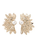 Metal Pearl Feather Clip On Earrings Gold