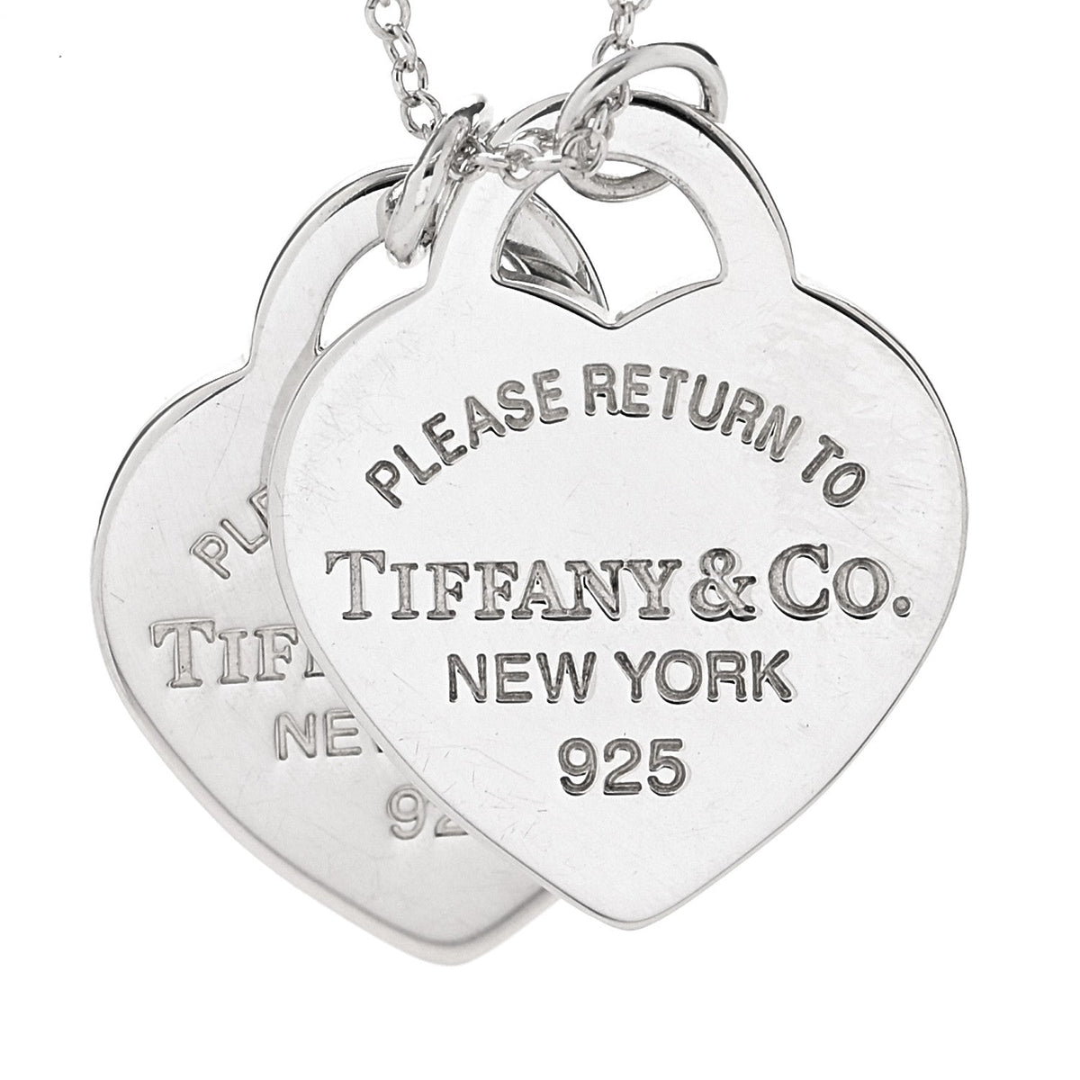 Sterling Silver Enamel Return to Tiffany Double Heart Tag Pendant Necklace Blue