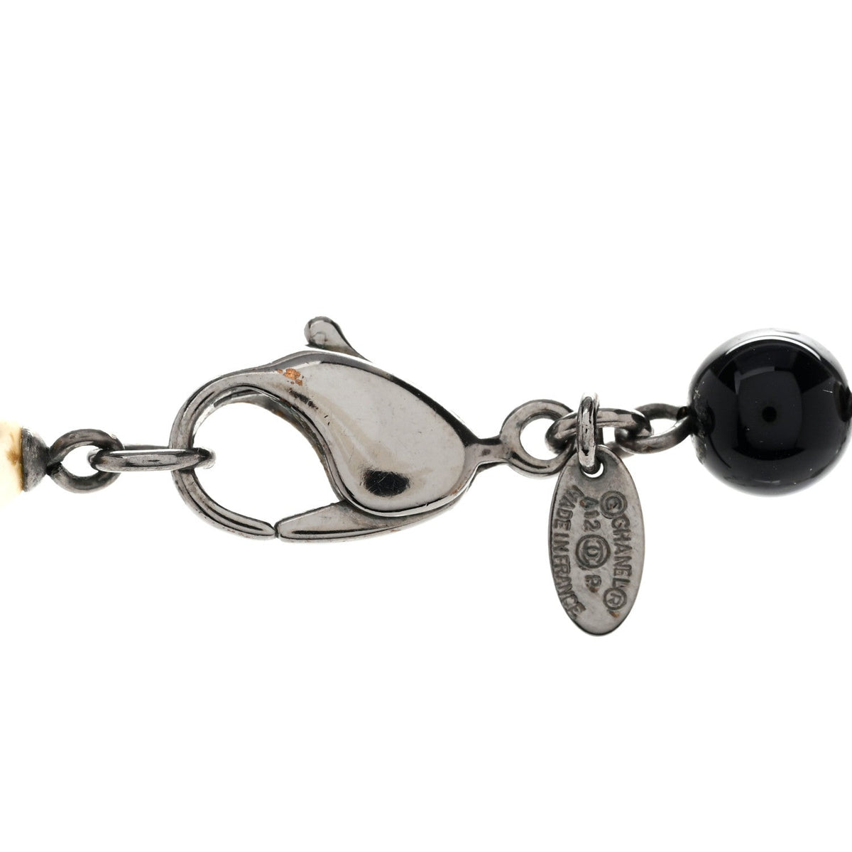 Pearl Crystal Bead CC Long Necklace Black Silver