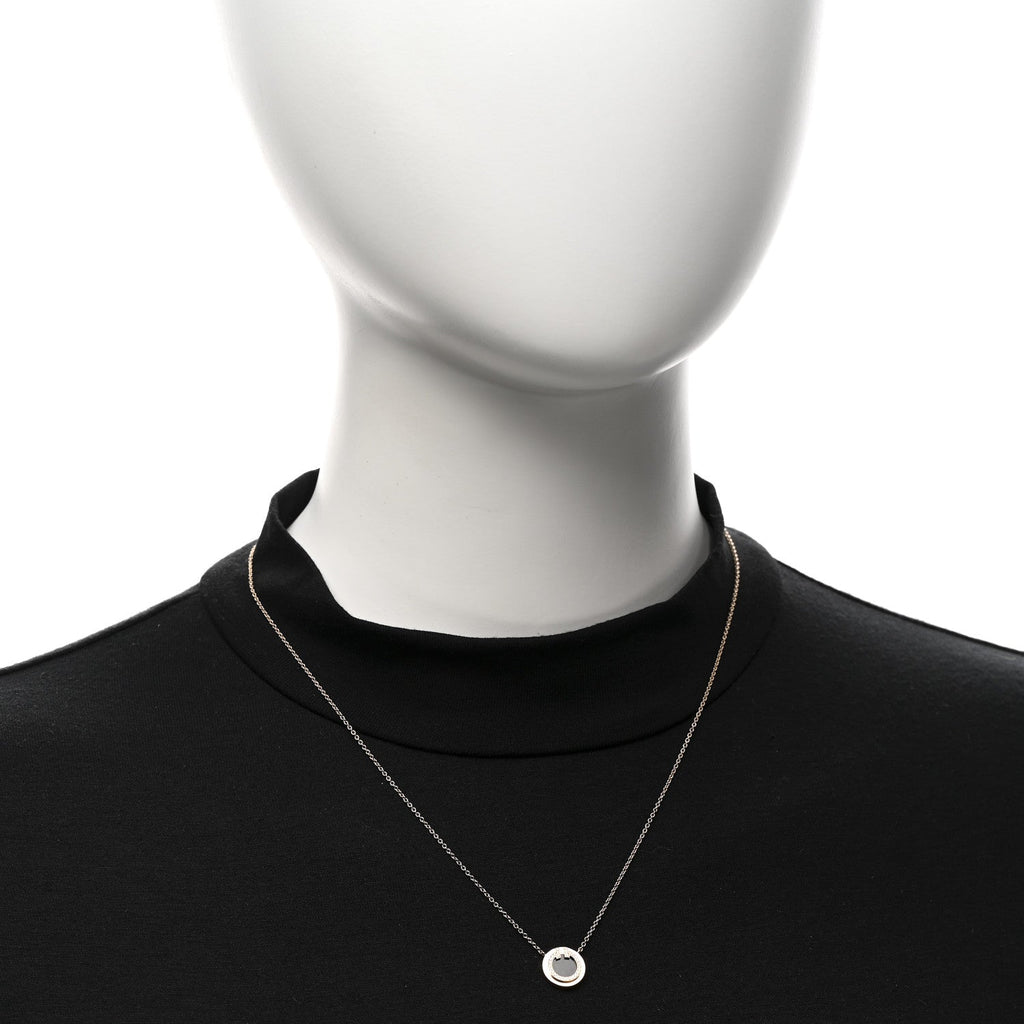 18K Rose Gold Diamond Black Onyx Small T Circle Pendant Necklace
