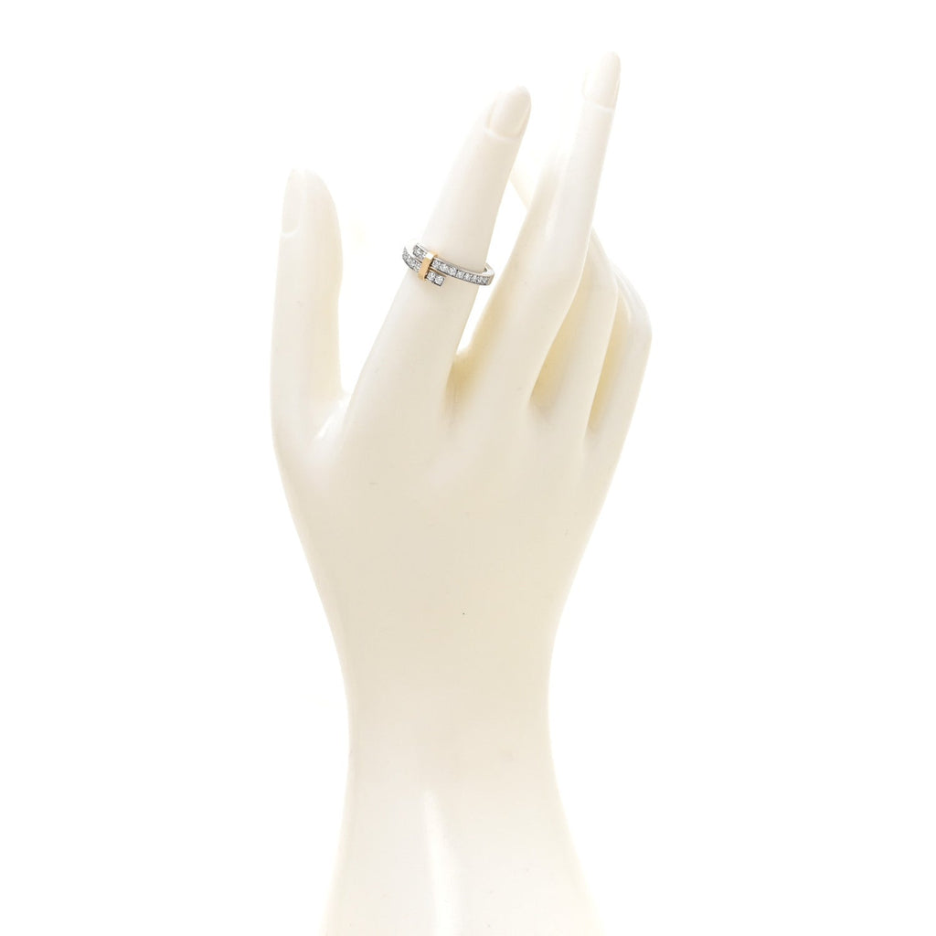 18K Yellow Gold Platinum Diamond Edge Bypass Ring 51 5.75