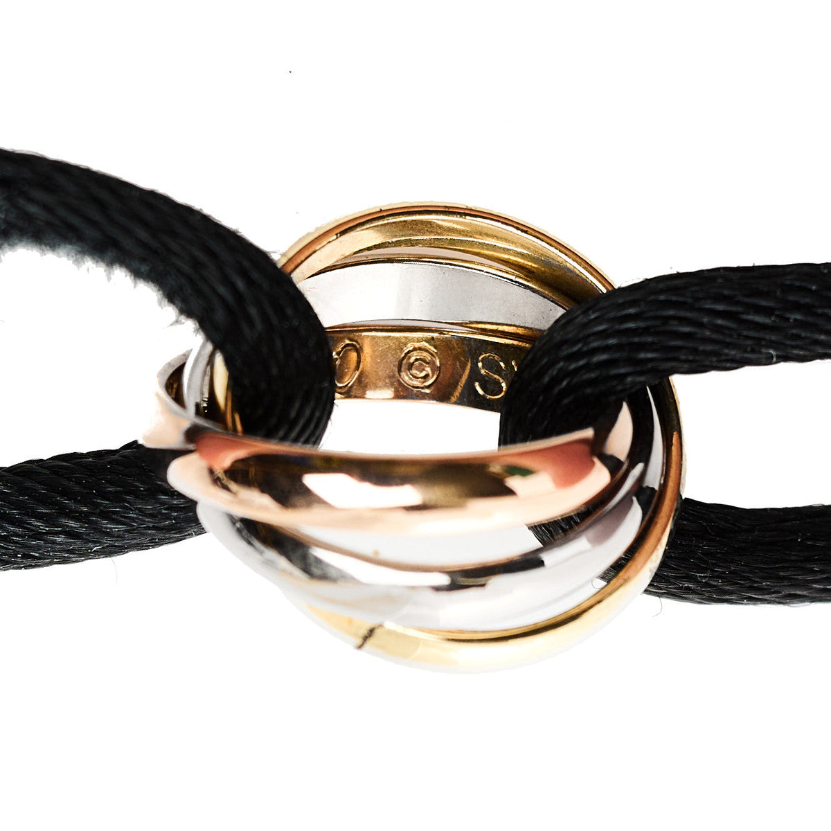 18k Pink Yellow White Gold Trinity Adjustable Cord Bracelet Black