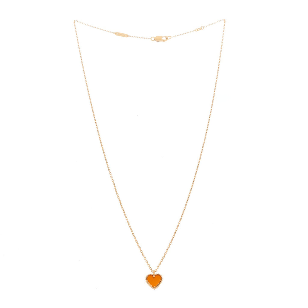 18k Rose Gold Carnelian Sweet Alhambra Heart Pendant Necklace