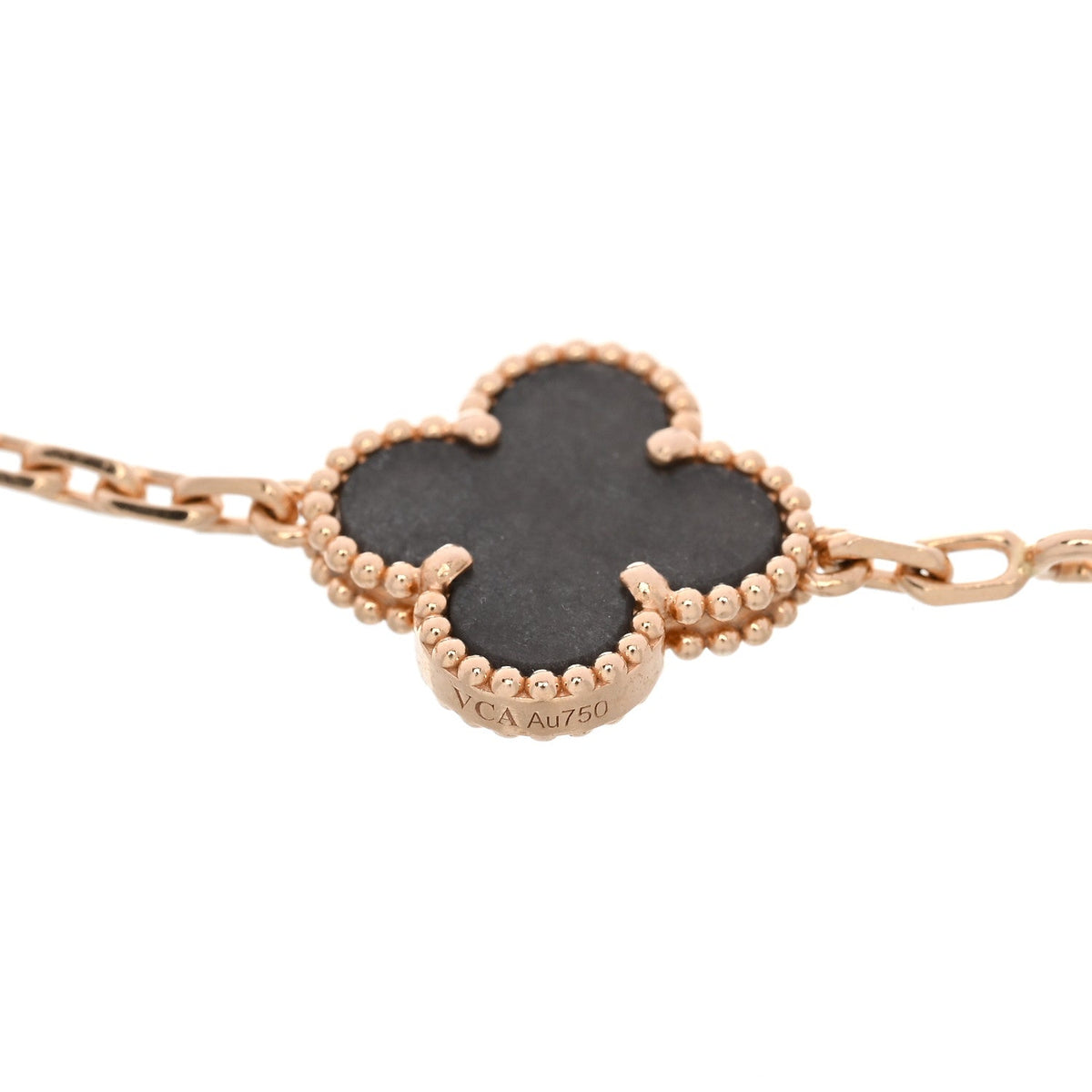 18K Rose Gold Silver Obsidian 5 Motifs Vintage Alhambra Bracelet