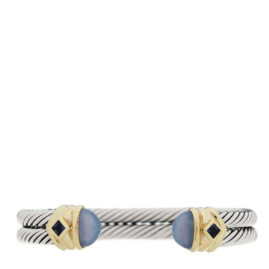 Sterling Silver 14K Yellow Gold Chalcedony Iolite Double Cable Renaissance Bracelet