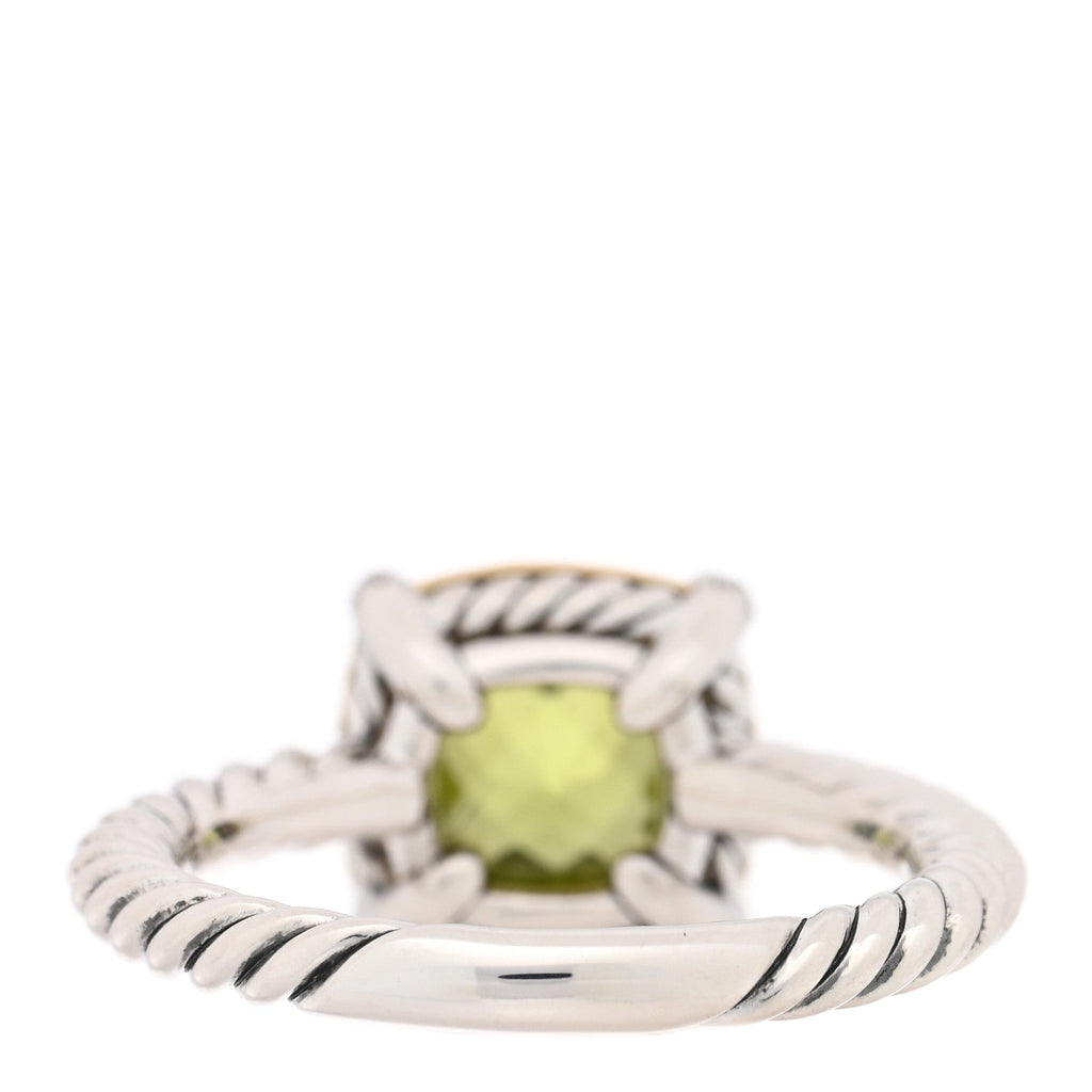 Sterling Silver 18K Yellow Gold Diamond Peridot 7mm Chatelaine Bezel Ring 53 6.25