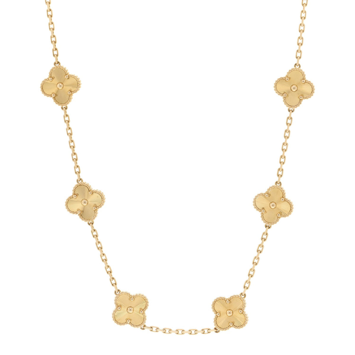 18K Yellow Gold 10 Motifs Guilloche Vintage Alhambra Necklace