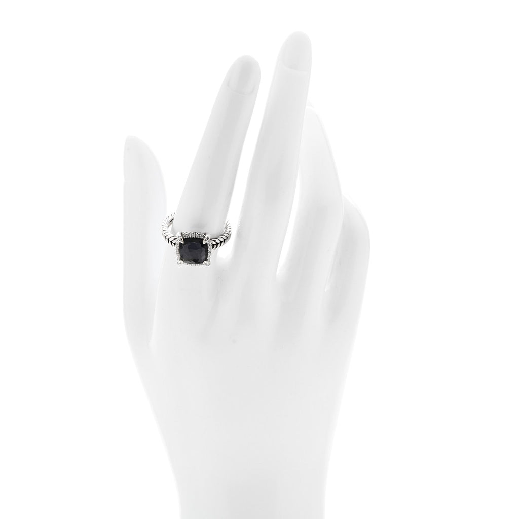 Sterling Silver Diamond Black Orchid 9mm Chatelaine Pave Bezel Ring  57 8