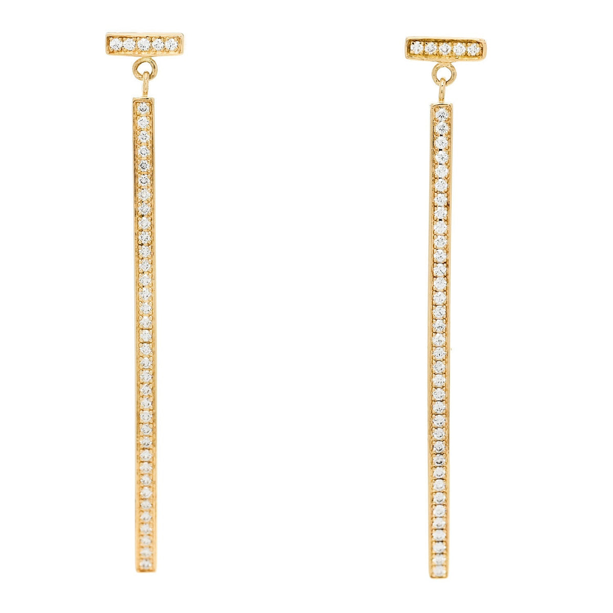 18K Yellow Gold Diamond T Bar Earrings