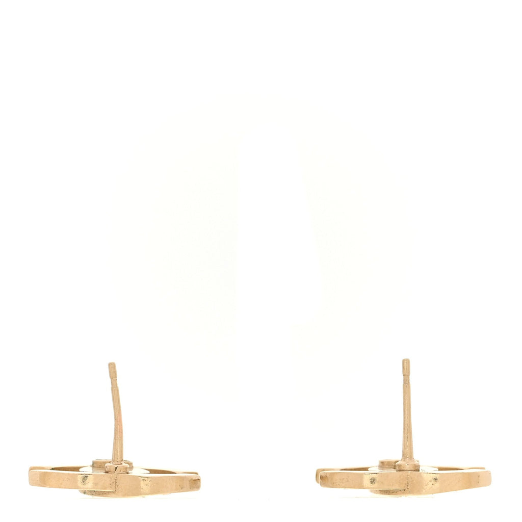 Crystal Metal CC Paris Button Stud Earrings Gold