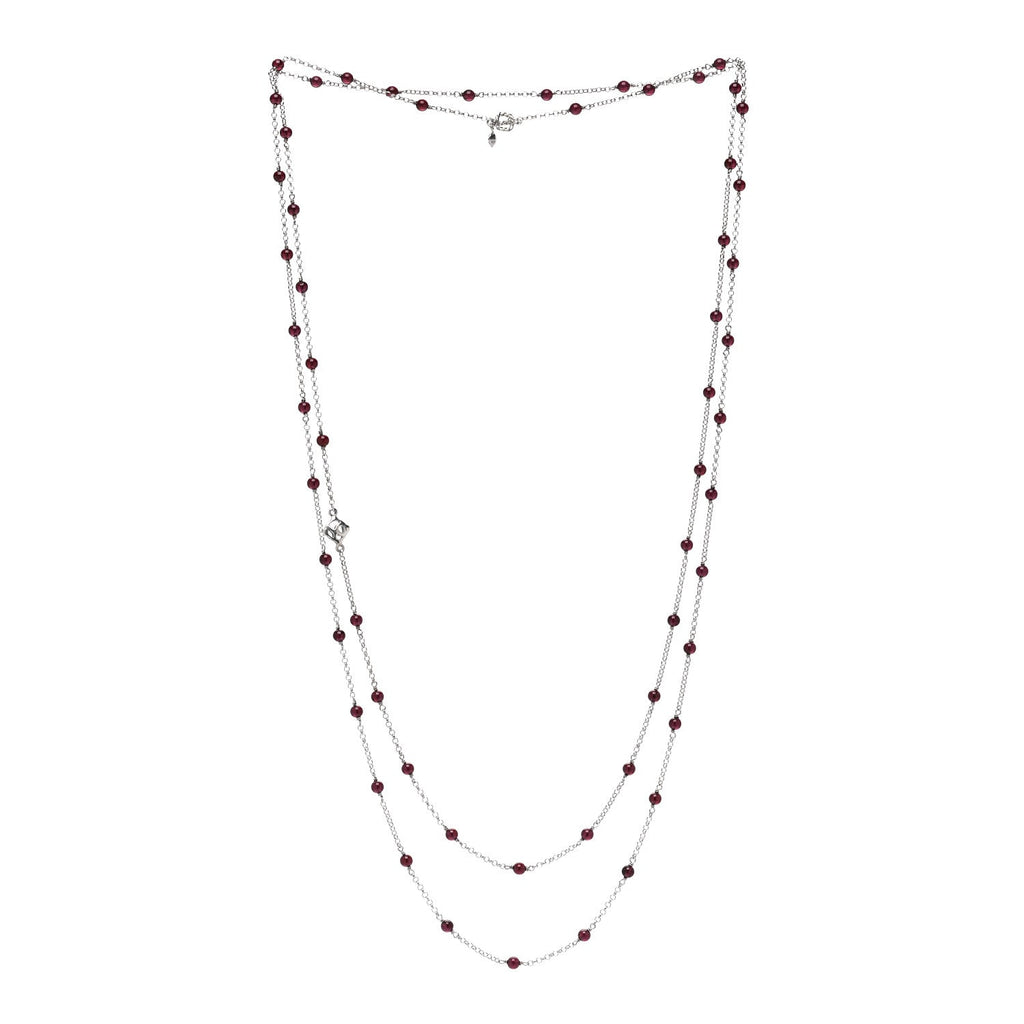Sterling Silver Garnet Bead Chain Necklace 60"