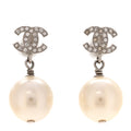 Crystal Pearl CC Drop Earrings Silver Pearly White